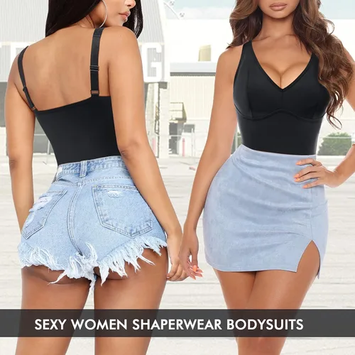 Vista 4 de REDPAI Body moldeador de tanga con brasier integrado para mujer, control de abdomen, moldeador de cuerpo completo, cuello en V, faja colombiana