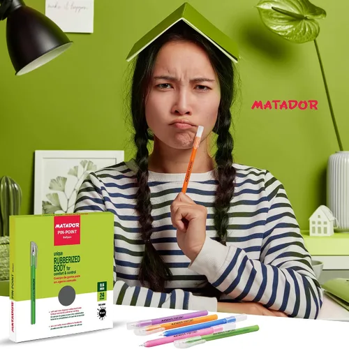 Vista 3 de Matador - Bolígrafo para diario – Bolígrafos de tinta negra fina de cuerpo de goma de colores surtidos – Suministros de escritura para la escuela