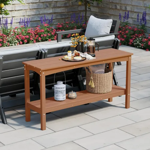 Vista 2 de WestinTrends Malibu - Mesa consola Adirondack de 55 pulgadas para patio al aire libre, 2 niveles, teca