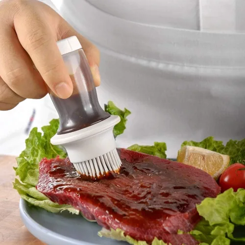 Vista 5 de AKOAK Paquete de 1 cepillo de silicona para botella de aceite de prensado con tapa, botella de salsa para hornear, aderezo, ensalada, cepillo