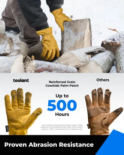 Vista 3 de Toolant Guantes de trabajo de invierno para hombre, de cuero aislado con resistencia al agua y protección contra abrasión para clima frío