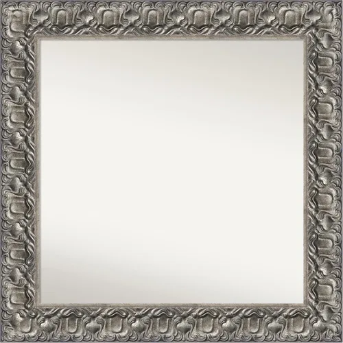 Vista 259 de Amanti Art Espejo de baño plateado para sobre fregadero, 26 x 26 pulgadas, espejo cuadrado de níquel pulido, marco de madera tradicional mediano, se