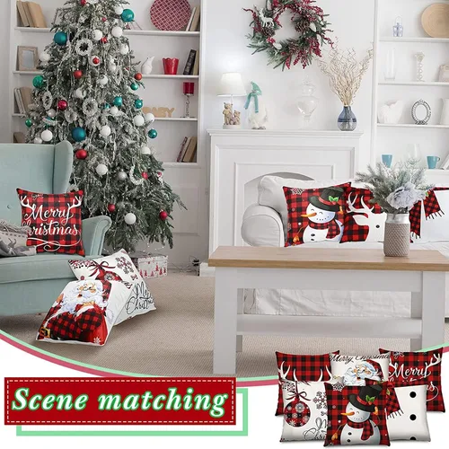 Vista 4 de Tatuo 6 fundas de almohada navideñas de 18 x 18 pulgadas, fundas de almohada a cuadros de búfalo, fundas de almohada navideñas, fundas de almohada