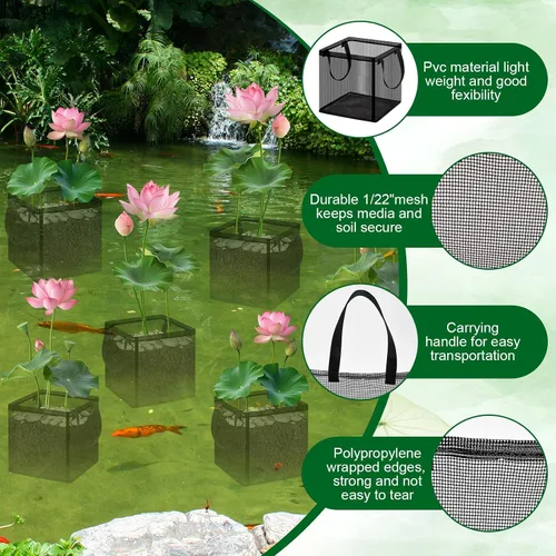 Vista 5 de Bolsas de plantación acuática con asas, maceta de estanque acuático de 7.8 pulgadas para estanque, bolsas de cultivo cuadradas, bolsas de tela