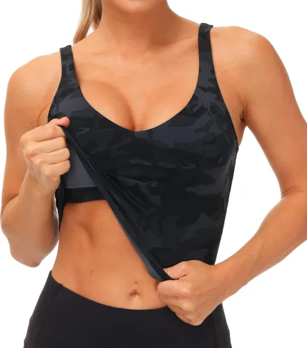 Vista 5 de THE GYM PEOPLE Brasier deportivo de camuflaje para mujer, sin varillas, acolchado, soporte medio, para yoga, gimnasio, correr, entrenamiento