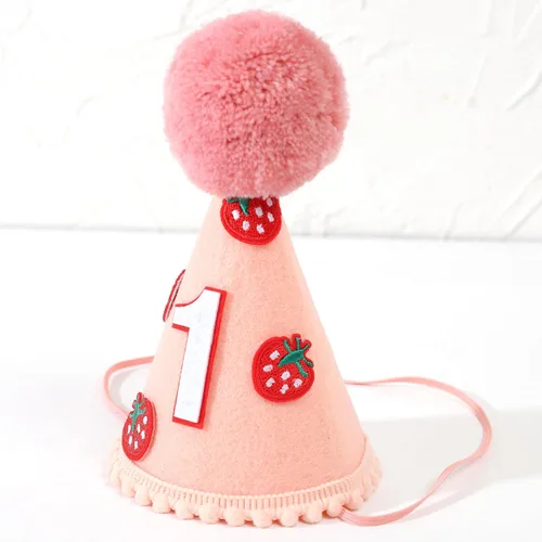 Vista 7 de Corona de fresa para primer cumpleaños - Decoración de sombrero de fieltro para niñas