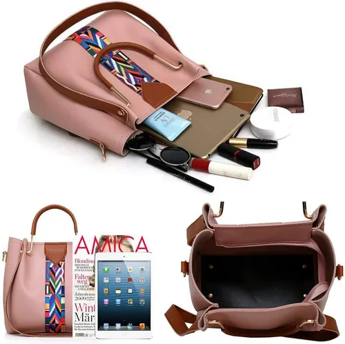 Vista 4 de Juego de 4 bolsas de mano de piel sintética con asa superior, bolsa de hombro