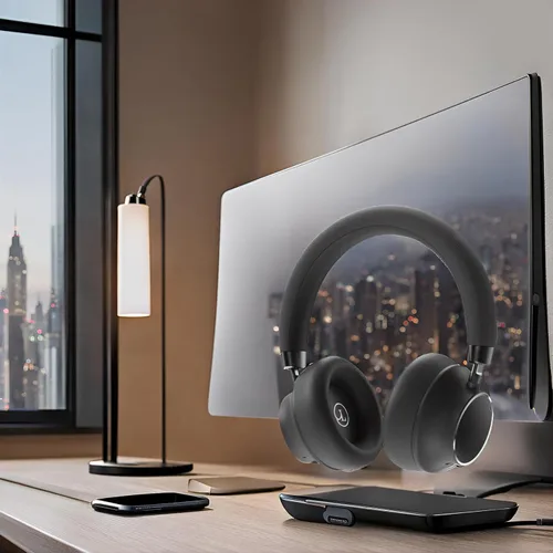 Vista 7 de Auriculares inalámbricos con cancelación activa de ruido, Bluetooth 5.3 sobre la oreja con controladores de alta fidelidad de 1.575 pulgadas Negro 2