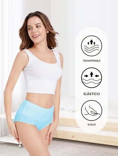 Vista 4 de HAVVIS Bragas Ropa Interior de Mujer de Algodón Cintura Alta Control Abdominal Panties Rosa Jacquard para Damas Multipack Calzoncillos 01 - Paquete