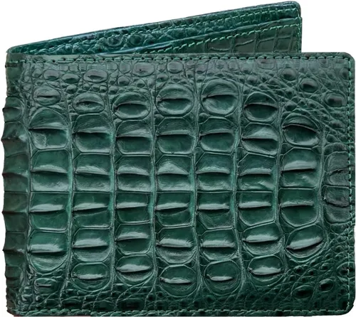 Vista 19 de HATA Billetera de piel plegable de cocodrilo para hombre, con bloqueo RFID, hecha a mano para papá, marido, hijo, profesor