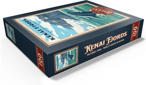 Vista 3 de MyPuzzle Parque Nacional de los Fiordos Kenai - Refugio de ballenas en la naturaleza, póster de viaje vintage, rompecabezas premium de 100 piezas