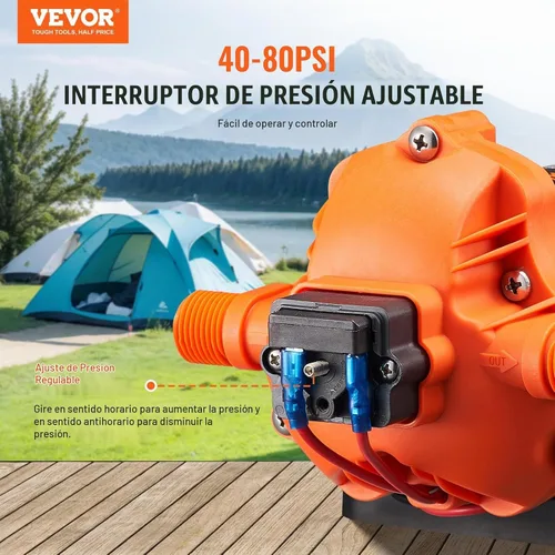 Vista 3 de VEVOR Bomba de diafragma de 12 V, 3 GPM (11.36 L/min), bomba de agua de 3 cámaras de 12 voltios CC con interruptor de presión automático 40-100 PSI