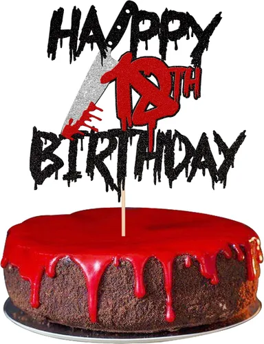 Vista 9 de 1 pieza de decoración de pastel de cumpleaños con purpurina montada con purpurina clásica de Halloween para torta de terror sangrienta temática