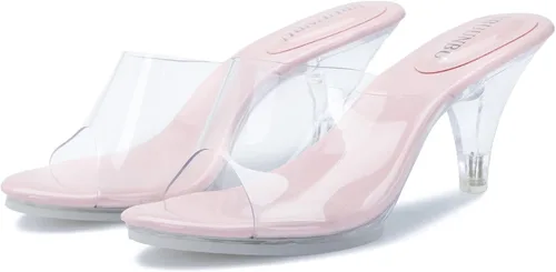 Vista 7 de NBUUNBU Tacones transparentes plateados para mujer, zapatos de vestir con correa transparente, tacones Stilletos atractivos, puntera abierta
