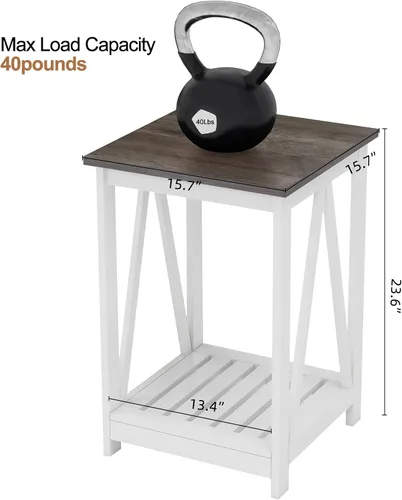Vista 2 de Mesa auxiliar cuadrada de granja, mesa auxiliar con diseño de listones, mesa auxiliar de sofá con marco resistente para sala de estar, gris oscuro