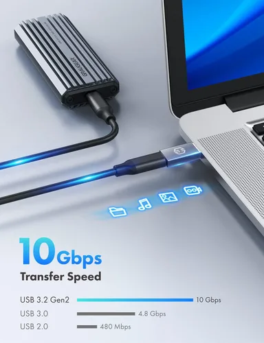 Vista 3 de GRAUGEAR Adaptador USB-C, transferencia de datos de doble cara de 10 Gbps, carga rápida de 3 A, adaptador USB C hembra a USB A macho 3.2, compatible