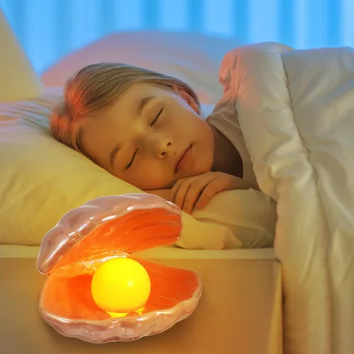 Vista 8 de DECHOUS Shell Pearl Night Light: LED cerámica rosa perla Shell luz escritorio mesita de noche lámpara de concha para dormitorio habitación de niños