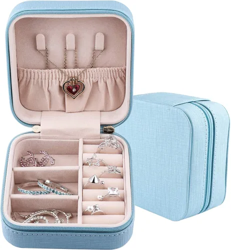 Vista 4 de Duomiila - Caja de joyería pequeña mini organizador de viaje portátil para anillos aretes collares Un regalo para niñas y mujeres