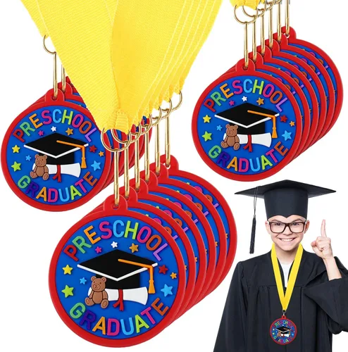 Vista 9 de Sratte Medalla de graduación preescolar de jardín de infantes para niños, medallas de premio de graduación con cinta amarilla para el cuello