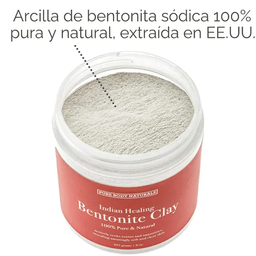 Vista 2 de Pure Body Naturals Polvo de bentonita pura para baño y máscara facial, arcilla curativa india pura para quemaduras, mastitis, piel inflamada