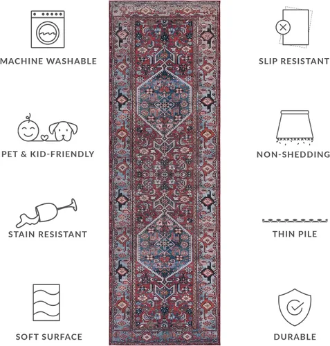Vista 7 de SAFAVIEH Tucson Collection - Alfombra lavable de 2 pies 6 x 8 pies, resistente al óxido y azul, antideslizante, ideal para zonas de alto tráfico