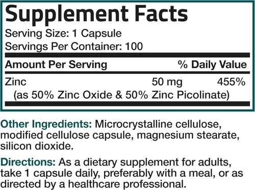 Vista 6 de Bronson Zinc 50mg Complejo Complejo de Apoyo Inmunológico de Alta Potencia, Antioxidante y Salud de la Piel - Sin OGM, 100 Cápsulas Vegetarianas
