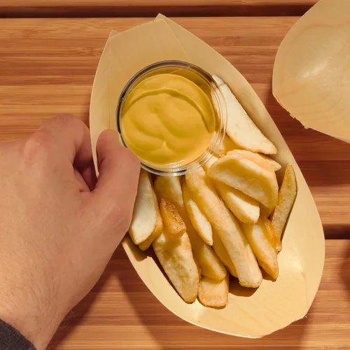 Vista 8 de BambooMN - Platos desechables para barcos de madera para alimentos y aperitivos - 4.3" x 2.5" x 1" - 100 piezas