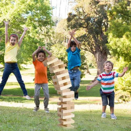 Vista 5 de Gentle Monster Torre gigante con dados y tablero de juego, juego de apilamiento de madera de gran tamaño, juegos clásicos al aire libre para adultos