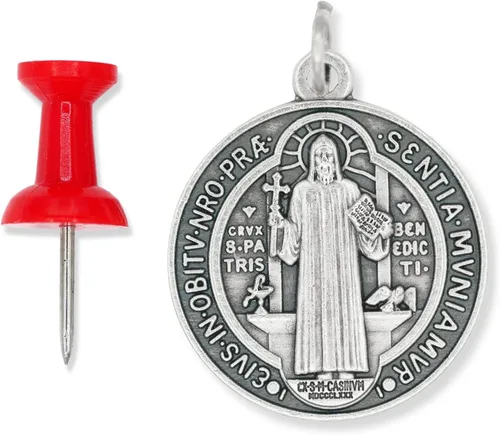 Vista 5 de Caritas et Fides Paquete a granel de 3 medallas redondas de San Benito católicas poderosas protección contra el mal y la adicción 1 14 pulgadas