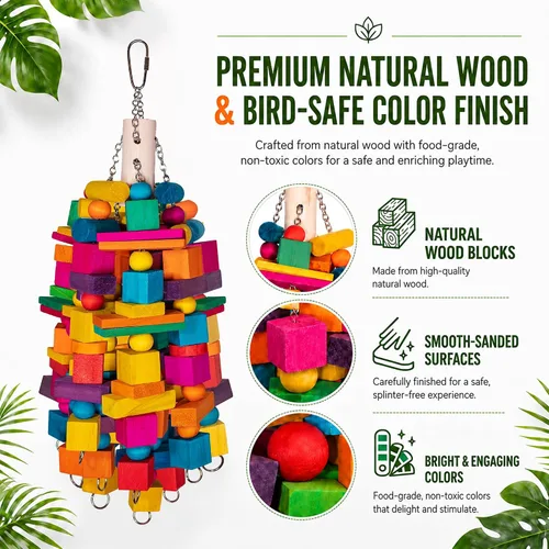 Vista 4 de 20" Large Bird Toys Natural Wooden Foraging Toys for Medium& Large Birds
