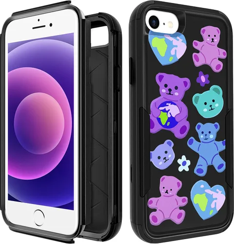 Vista 7 de Funda para iPhone SE 2020/2022/3ª generación, para iPhone 8/7, funda protectora resistente con diseño de flor linda para mujeres, hombres, niñas