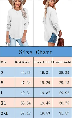 Vista 3 de Heltapy Womens Crewneck Sweatshirt Simple Long Sleeve Casual Pullover Side Split Tops