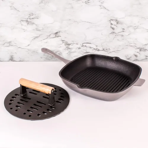 Vista 6 de BergHOFF Cast Iron2Piece Grill Set - Prensa para parrilla y prensa para carne, rojo