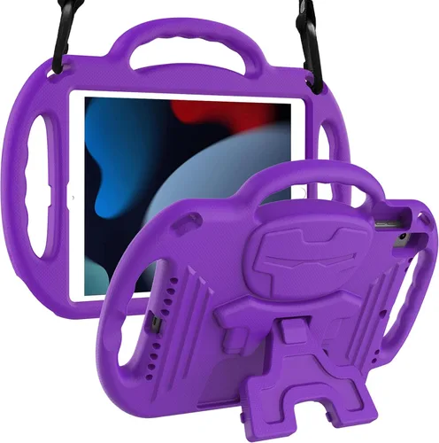 Vista 10 de LTROP Funda para niños para iPad de 9ª/8ª/7ª generación de 10.2 pulgadas con correa de hombro, funda a prueba de golpes ligera con asa y soporte Azul