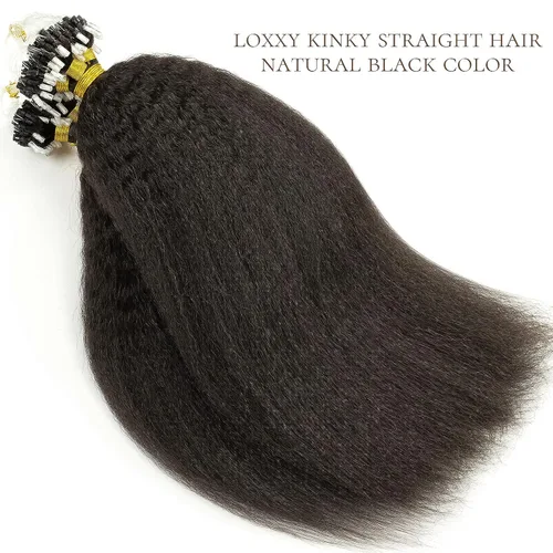 Vista 3 de Extensiones de cabello humano con micro anillo, lacio, rizado, color negro natural, largo microenlaces, extensiones de cabello humano para personas
