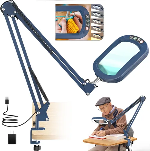 Vista 11 de Lupa rectangular de 10X con luz y abrazadera, 5 modos de color atenuables sin escalones, lupa iluminada con soporte manos libres, lámpara
