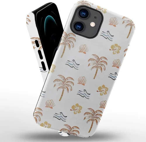 Vista 2 de Funda compatible con iPhone 11, resistente a arañazos, funda híbrida de 2 capas con carcasa dura, diseño de cocoteros de playa de verano