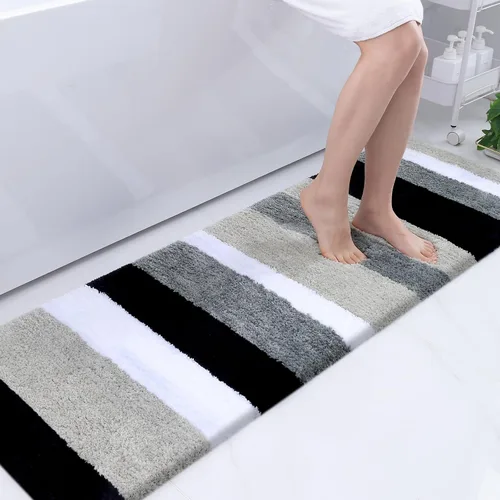 Vista 17 de Buganda - Alfombras de baño de microfibra con rayas, extra gruesas, suaves y peludas, absorbentes, lavables a máquina, para baño, bañera y ducha