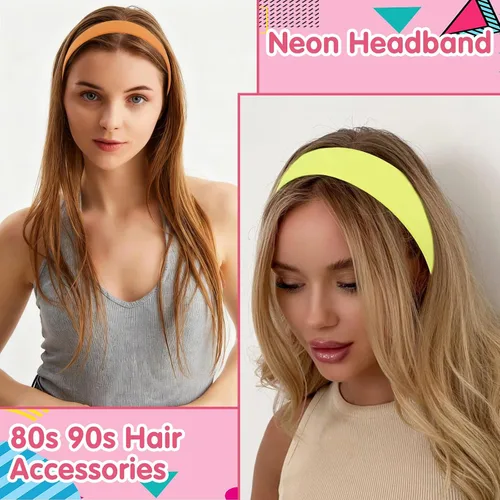 Vista 3 de 4 diademas de neón, accesorios antideslizantes para el cabello para fiestas brillantes, estilo retro de los años 8090, trajes de festival