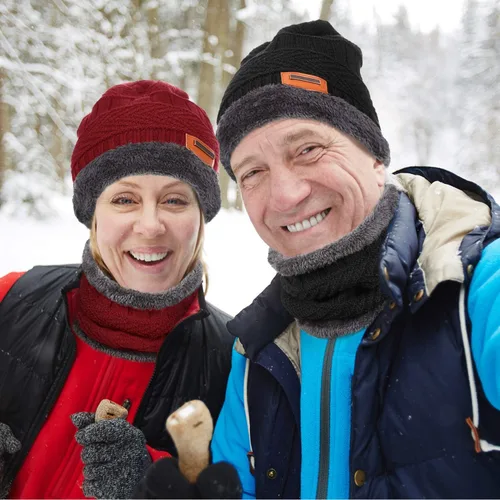Vista 5 de Conjunto de gorro de invierno con forro polar y bufanda para hombres y mujeres, 3