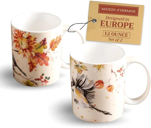 Vista 62 de Maison d' Hermine Taza de café con asas, tazas de porcelana fina de hueso, paquete de una taza de té para bebidas calientes, capuchino, latte