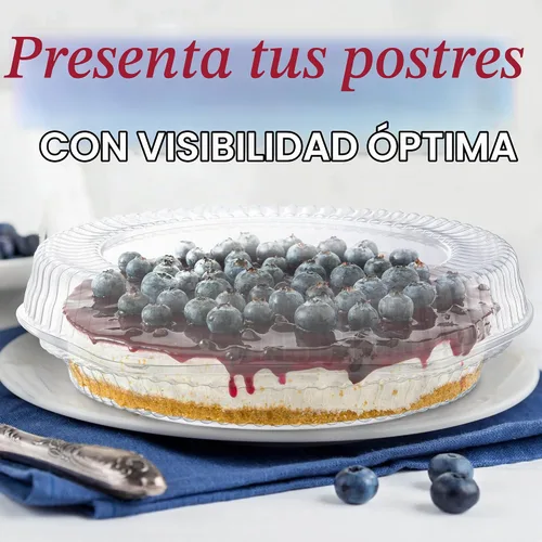 Vista 3 de Recipientes desechables de plástico de 9 pulgadas con tapas de bloqueo con bisagras 5 recipientes redondos para pasteles/flan para transporte
