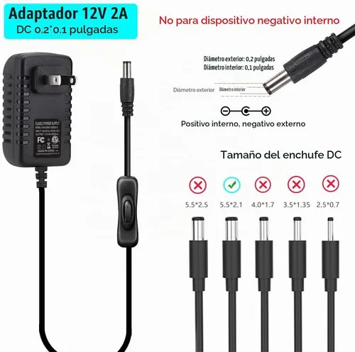 Vista 4 de adaptador de fuente de poder CC de 12V, con interruptor ON/OFF para iluminación LED de 12V., negro, 0093, 24.00watts, 12.00 volts