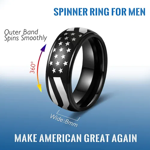 Vista 35 de LAOYOU Anillo giratorio para hombre para alivio de la ansiedad 0.315 in de acero inoxidable negro anillo de ansiedad con incrustaciones de cadena