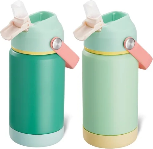 Vista 12 de Kerilyn - Botella de agua para niños, de acero inoxidable, con pajilla a prueba de fugas, con aislamiento térmico, libre de bisfenol A, unisex