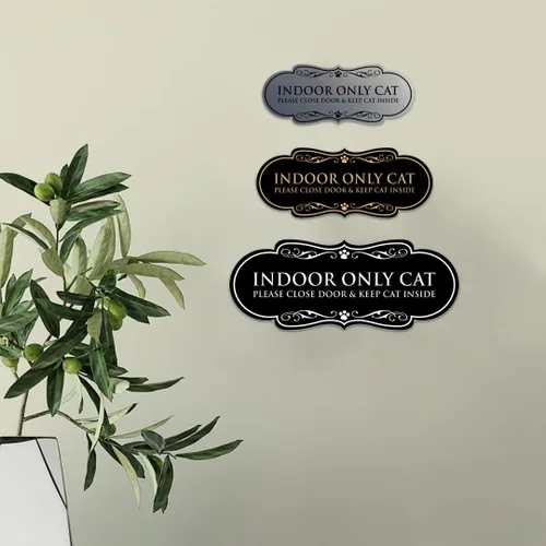Vista 3 de Designer Paws - Letrero para interiores con texto en inglés "Solo gato por favor cierre la puerta y mantener el gato en el interior" (negro)