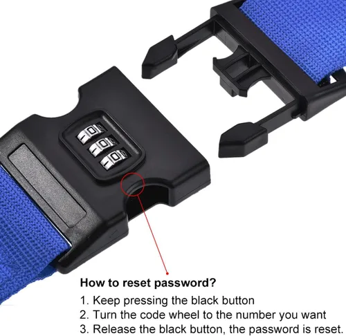 Vista 2 de uxcell Correa de equipaje para maleta con hebilla, cerradura de combinación, accesorio de embalaje de viaje de PP ajustable de 0.8 x 2.0 in, azul