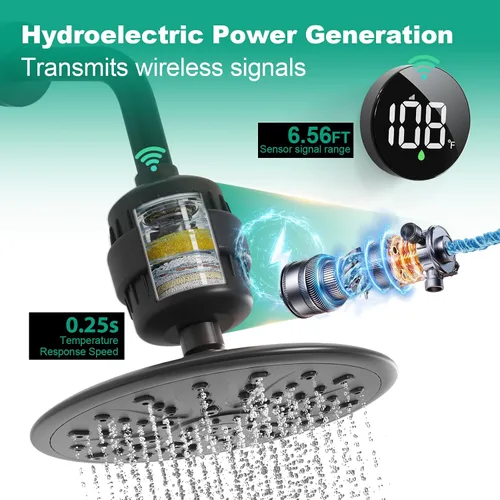 Vista 7 de Tem8(R7Pro) Accesorio de filtro de ducha de baño con pantalla de temperatura inalámbrica Purificador de agua dura 99.99% elimina cloro y metales