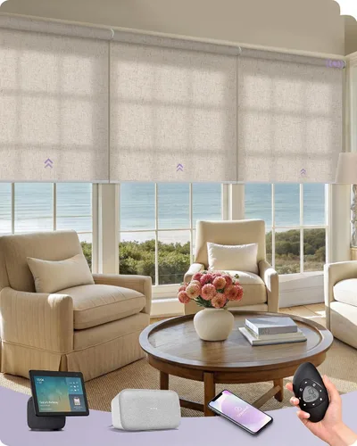 Vista 36 de Graywind Persianas enrollables inteligentes acopladas compatibles con Alexa Google, tamaño personalizado extra grande, persianas motorizadas