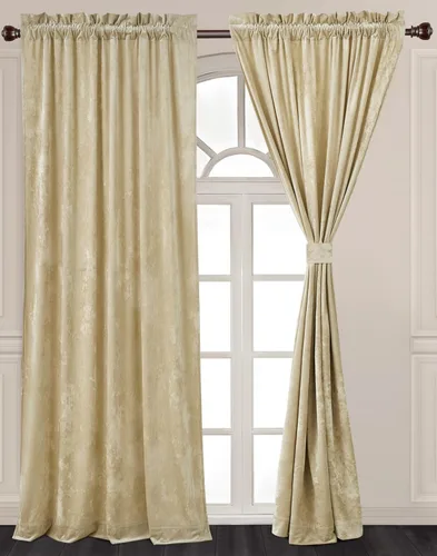 Vista 2 de Chezmoi Collection Lux - Juego de 2 paneles de cortinas de terciopelo triturado beige, 72 pulgadas de largo, para oscurecer la habitación, cortinas